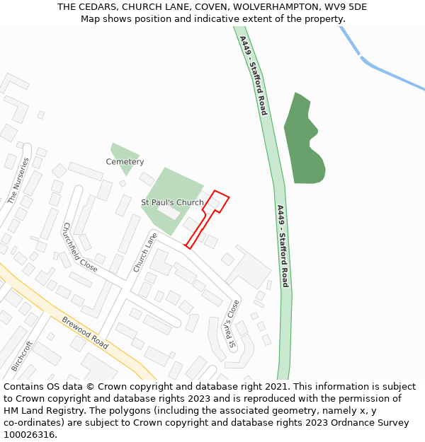 THE CEDARS, CHURCH LANE, COVEN, WOLVERHAMPTON, WV9 5DE: Location map and indicative extent of plot