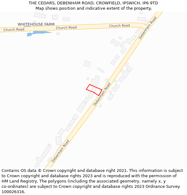 THE CEDARS, DEBENHAM ROAD, CROWFIELD, IPSWICH, IP6 9TD: Location map and indicative extent of plot