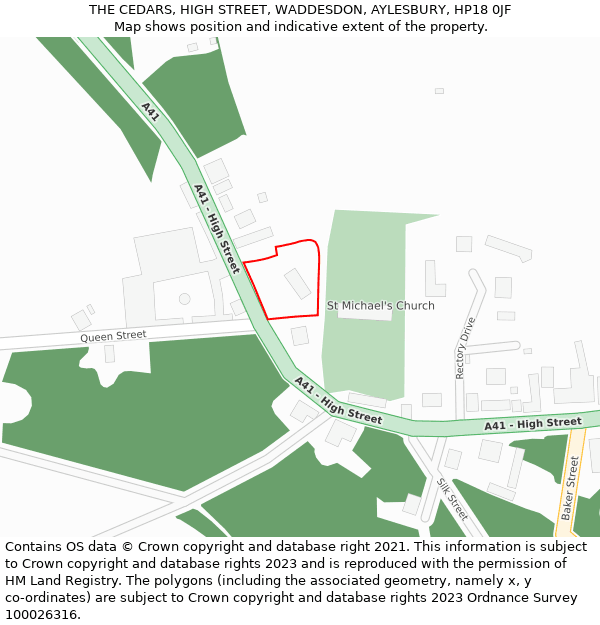 THE CEDARS, HIGH STREET, WADDESDON, AYLESBURY, HP18 0JF: Location map and indicative extent of plot
