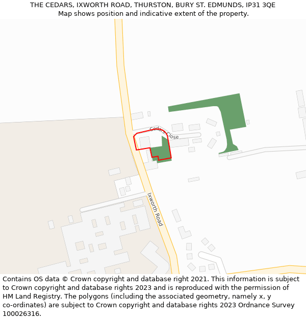 THE CEDARS, IXWORTH ROAD, THURSTON, BURY ST. EDMUNDS, IP31 3QE: Location map and indicative extent of plot