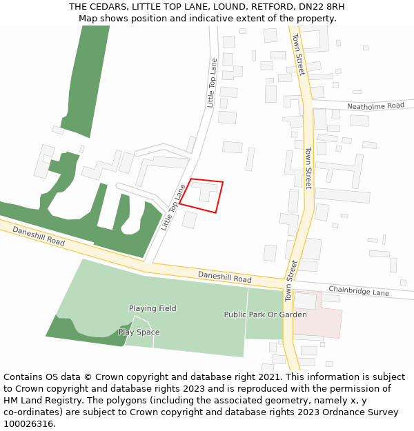 THE CEDARS, LITTLE TOP LANE, LOUND, RETFORD, DN22 8RH: Location map and indicative extent of plot