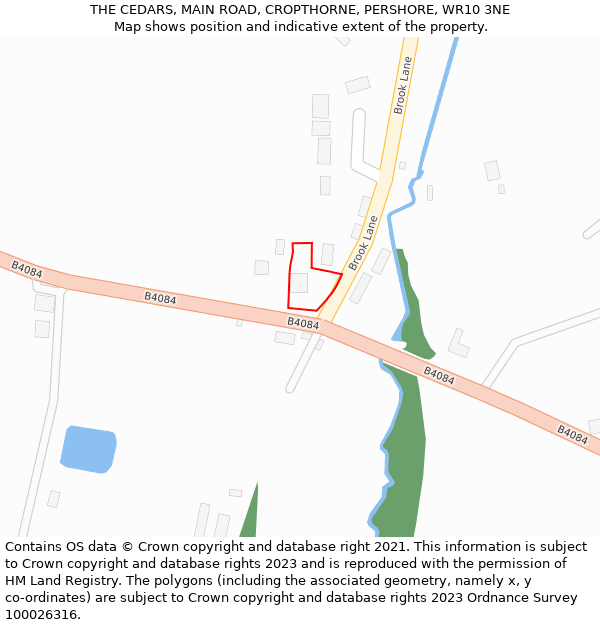 THE CEDARS, MAIN ROAD, CROPTHORNE, PERSHORE, WR10 3NE: Location map and indicative extent of plot