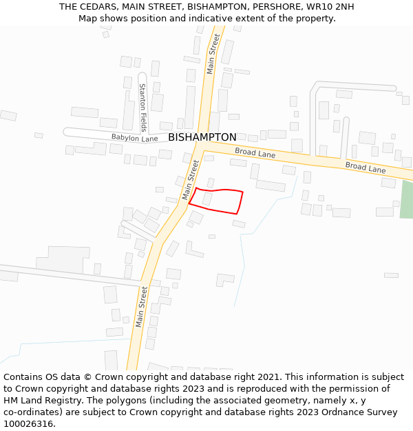 THE CEDARS, MAIN STREET, BISHAMPTON, PERSHORE, WR10 2NH: Location map and indicative extent of plot