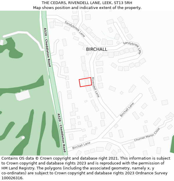 THE CEDARS, RIVENDELL LANE, LEEK, ST13 5RH: Location map and indicative extent of plot