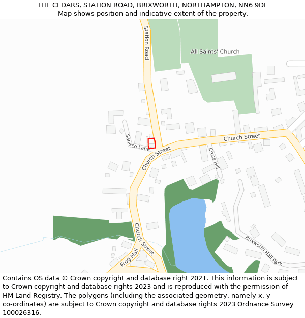 THE CEDARS, STATION ROAD, BRIXWORTH, NORTHAMPTON, NN6 9DF: Location map and indicative extent of plot