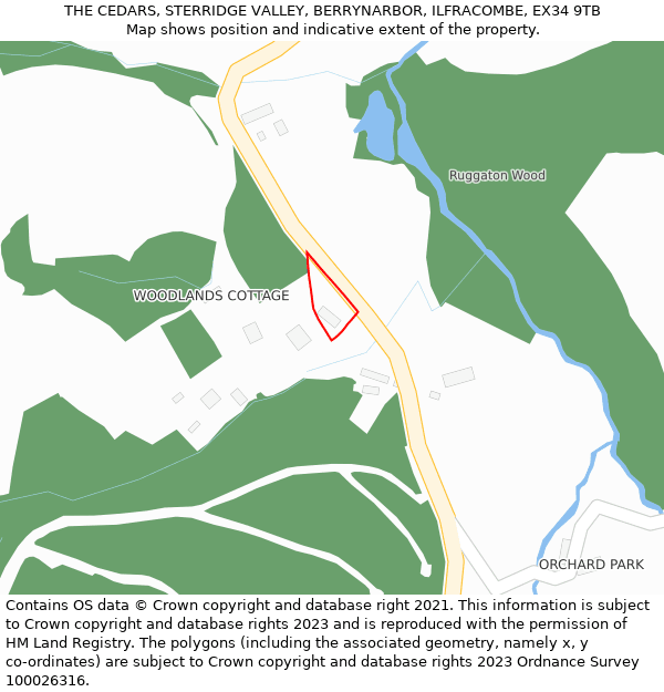 THE CEDARS, STERRIDGE VALLEY, BERRYNARBOR, ILFRACOMBE, EX34 9TB: Location map and indicative extent of plot