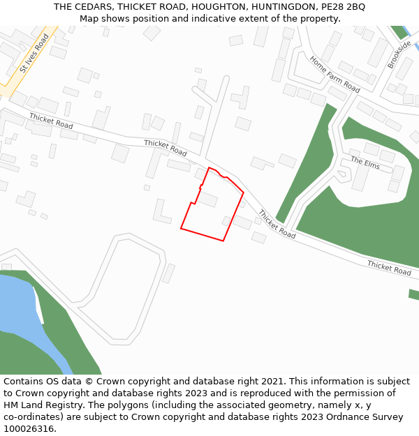 THE CEDARS, THICKET ROAD, HOUGHTON, HUNTINGDON, PE28 2BQ: Location map and indicative extent of plot