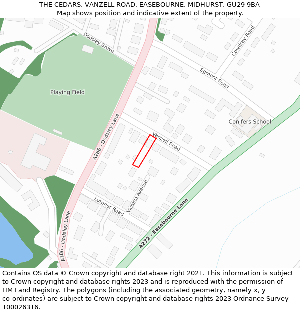 THE CEDARS, VANZELL ROAD, EASEBOURNE, MIDHURST, GU29 9BA: Location map and indicative extent of plot