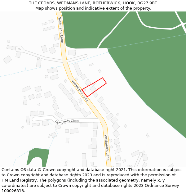 THE CEDARS, WEDMANS LANE, ROTHERWICK, HOOK, RG27 9BT: Location map and indicative extent of plot