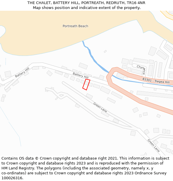THE CHALET, BATTERY HILL, PORTREATH, REDRUTH, TR16 4NR: Location map and indicative extent of plot