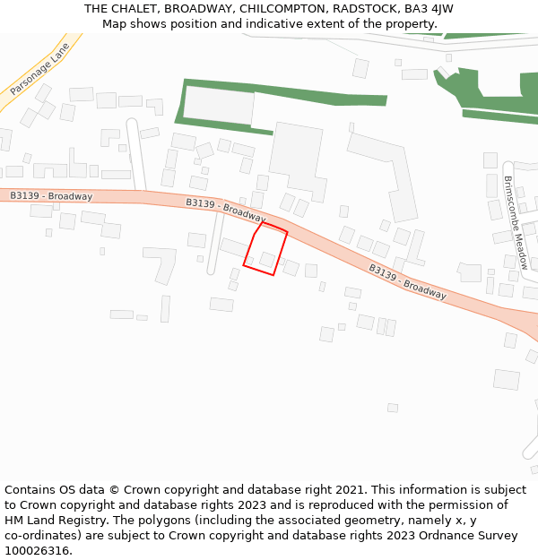 THE CHALET, BROADWAY, CHILCOMPTON, RADSTOCK, BA3 4JW: Location map and indicative extent of plot