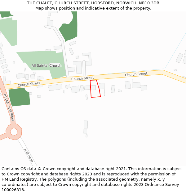 THE CHALET, CHURCH STREET, HORSFORD, NORWICH, NR10 3DB: Location map and indicative extent of plot