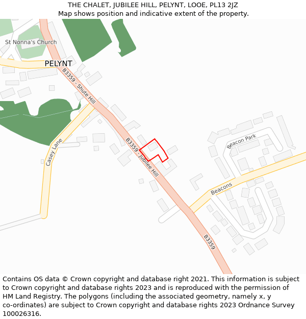 THE CHALET, JUBILEE HILL, PELYNT, LOOE, PL13 2JZ: Location map and indicative extent of plot