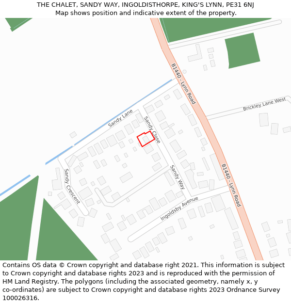 THE CHALET, SANDY WAY, INGOLDISTHORPE, KING'S LYNN, PE31 6NJ: Location map and indicative extent of plot