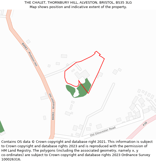 THE CHALET, THORNBURY HILL, ALVESTON, BRISTOL, BS35 3LG: Location map and indicative extent of plot