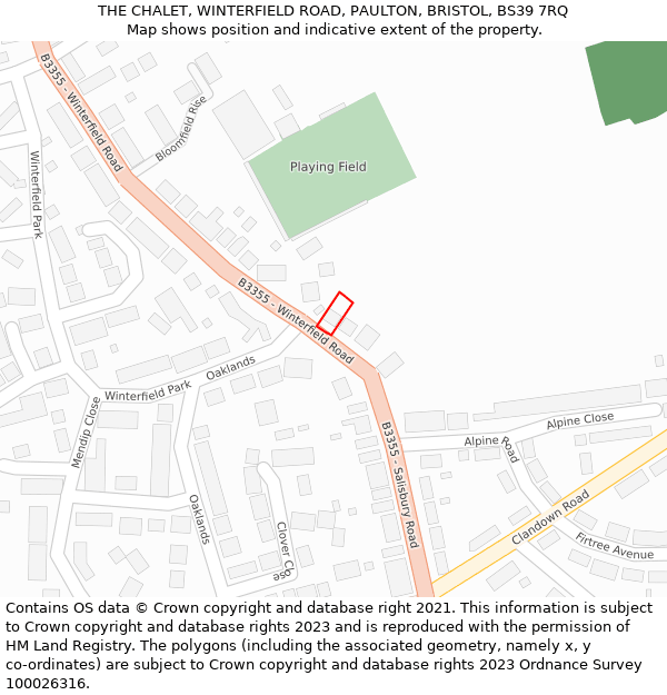 THE CHALET, WINTERFIELD ROAD, PAULTON, BRISTOL, BS39 7RQ: Location map and indicative extent of plot