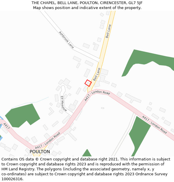 THE CHAPEL, BELL LANE, POULTON, CIRENCESTER, GL7 5JF: Location map and indicative extent of plot