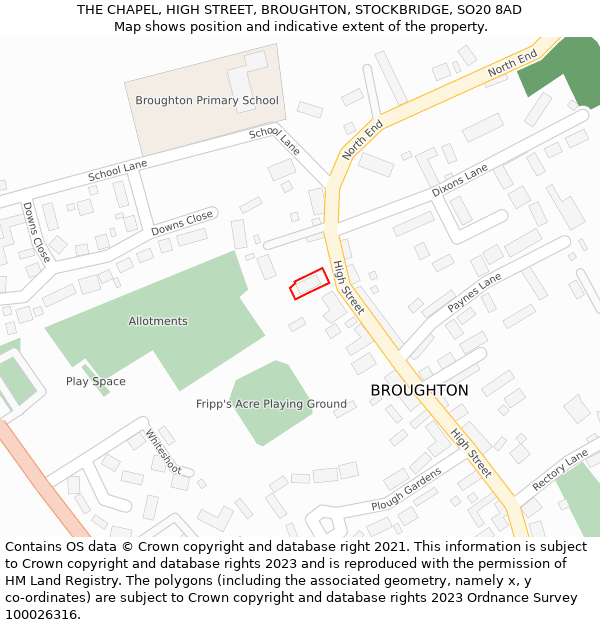 THE CHAPEL, HIGH STREET, BROUGHTON, STOCKBRIDGE, SO20 8AD: Location map and indicative extent of plot