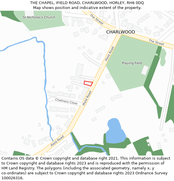 THE CHAPEL, IFIELD ROAD, CHARLWOOD, HORLEY, RH6 0DQ: Location map and indicative extent of plot