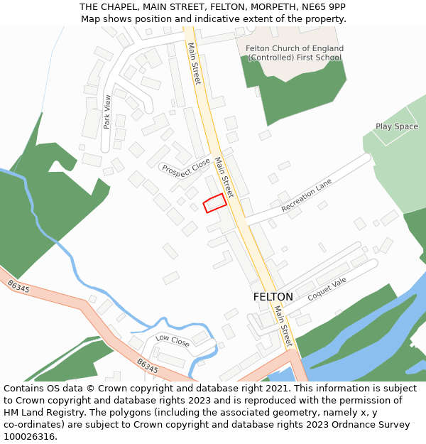 THE CHAPEL, MAIN STREET, FELTON, MORPETH, NE65 9PP: Location map and indicative extent of plot