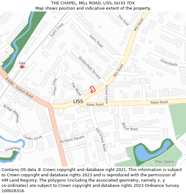 THE CHAPEL, MILL ROAD, LISS, GU33 7DX: Location map and indicative extent of plot