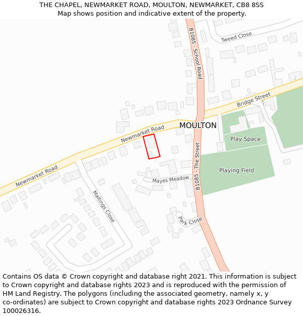 THE CHAPEL, NEWMARKET ROAD, MOULTON, NEWMARKET, CB8 8SS: Location map and indicative extent of plot