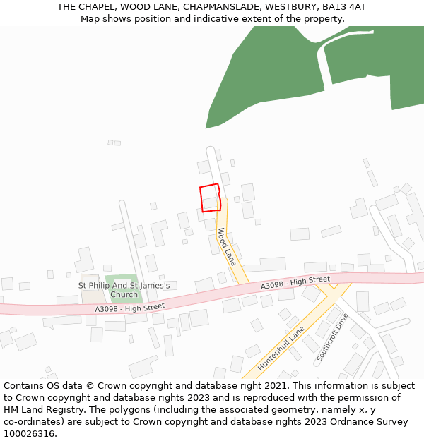THE CHAPEL, WOOD LANE, CHAPMANSLADE, WESTBURY, BA13 4AT: Location map and indicative extent of plot