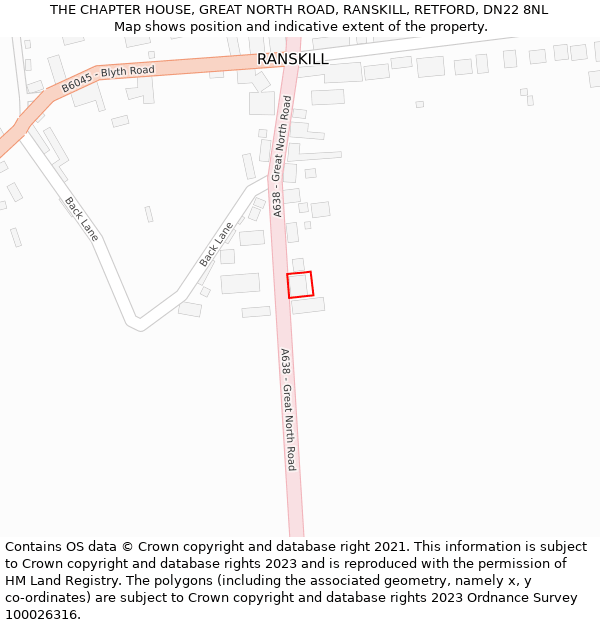 THE CHAPTER HOUSE, GREAT NORTH ROAD, RANSKILL, RETFORD, DN22 8NL: Location map and indicative extent of plot