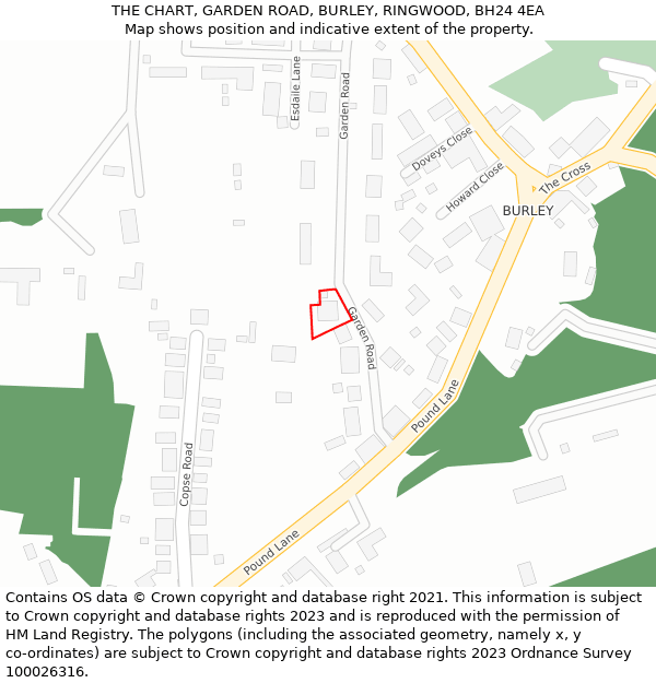 THE CHART, GARDEN ROAD, BURLEY, RINGWOOD, BH24 4EA: Location map and indicative extent of plot