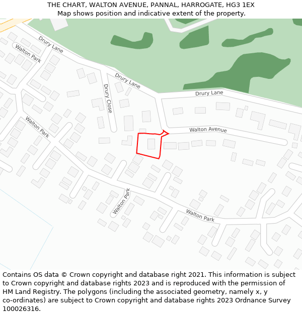 THE CHART, WALTON AVENUE, PANNAL, HARROGATE, HG3 1EX: Location map and indicative extent of plot