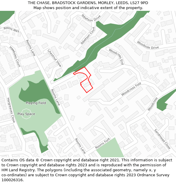 THE CHASE, BRADSTOCK GARDENS, MORLEY, LEEDS, LS27 9PD: Location map and indicative extent of plot