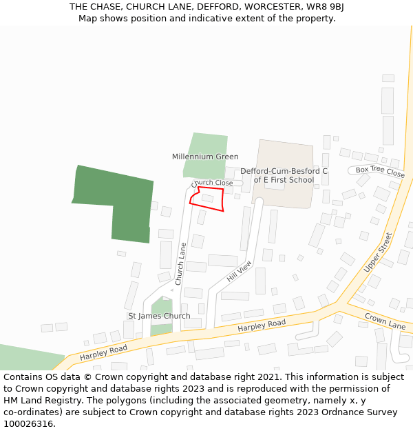 THE CHASE, CHURCH LANE, DEFFORD, WORCESTER, WR8 9BJ: Location map and indicative extent of plot
