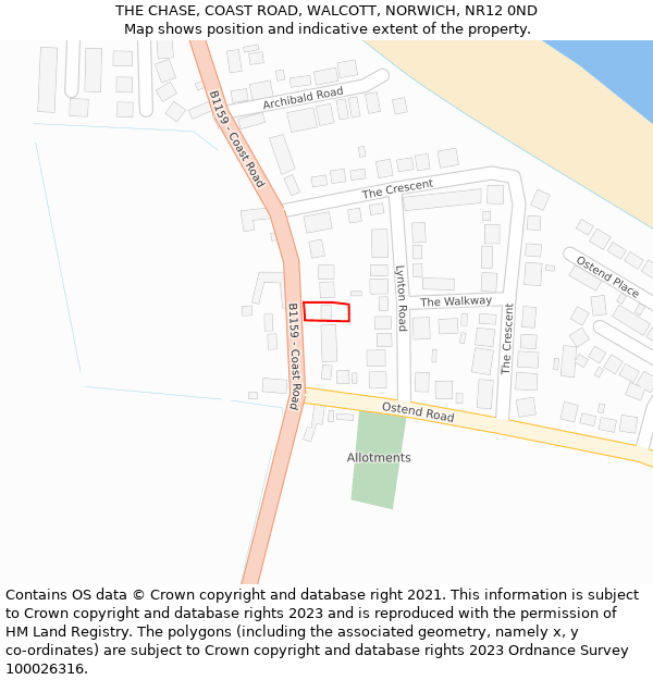 THE CHASE, COAST ROAD, WALCOTT, NORWICH, NR12 0ND: Location map and indicative extent of plot