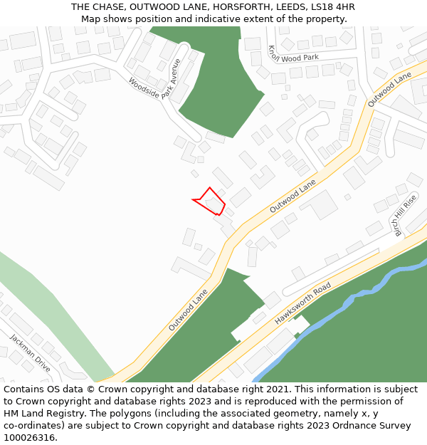 THE CHASE, OUTWOOD LANE, HORSFORTH, LEEDS, LS18 4HR: Location map and indicative extent of plot