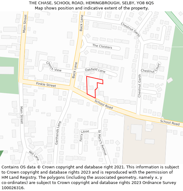 THE CHASE, SCHOOL ROAD, HEMINGBROUGH, SELBY, YO8 6QS: Location map and indicative extent of plot