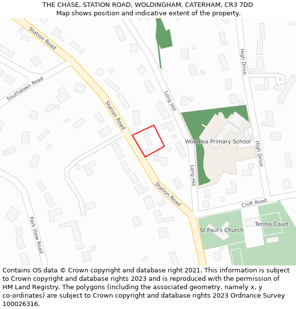 THE CHASE, STATION ROAD, WOLDINGHAM, CATERHAM, CR3 7DD: Location map and indicative extent of plot