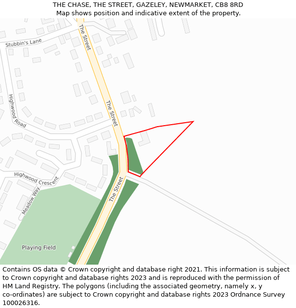 THE CHASE, THE STREET, GAZELEY, NEWMARKET, CB8 8RD: Location map and indicative extent of plot