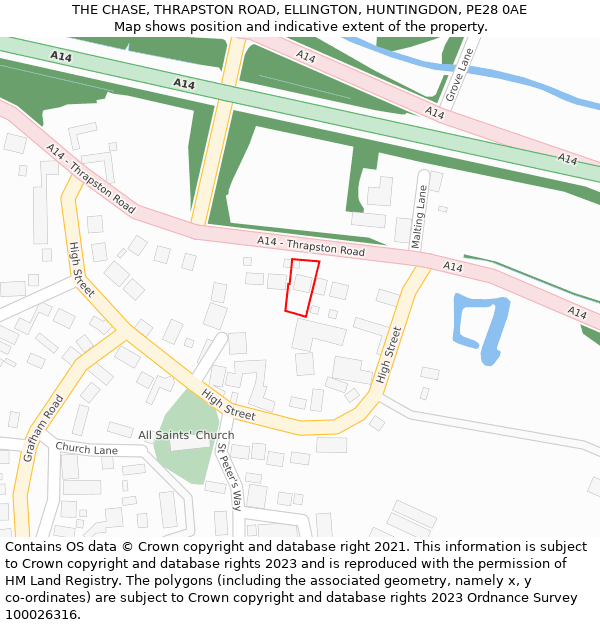 THE CHASE, THRAPSTON ROAD, ELLINGTON, HUNTINGDON, PE28 0AE: Location map and indicative extent of plot