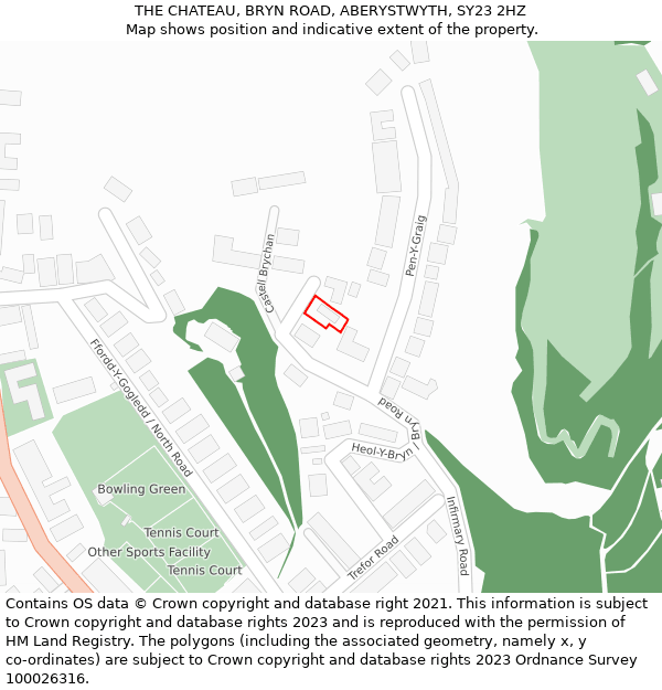THE CHATEAU, BRYN ROAD, ABERYSTWYTH, SY23 2HZ: Location map and indicative extent of plot