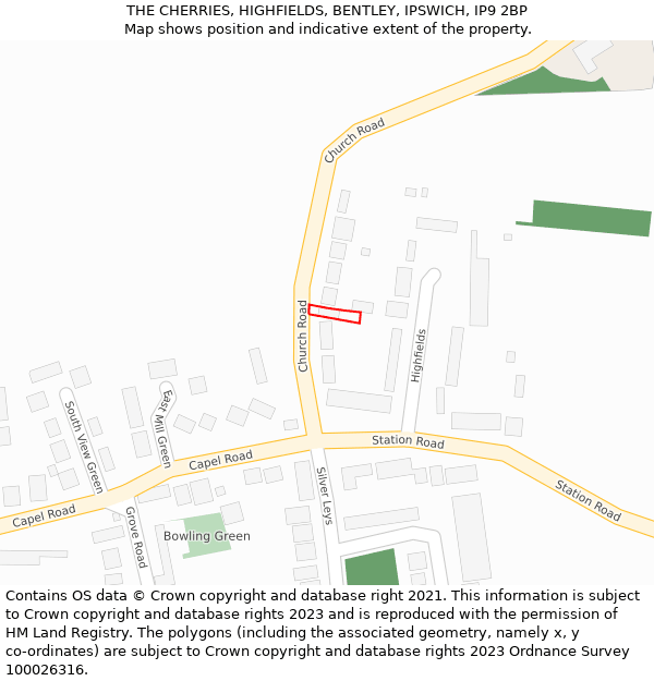 THE CHERRIES, HIGHFIELDS, BENTLEY, IPSWICH, IP9 2BP: Location map and indicative extent of plot