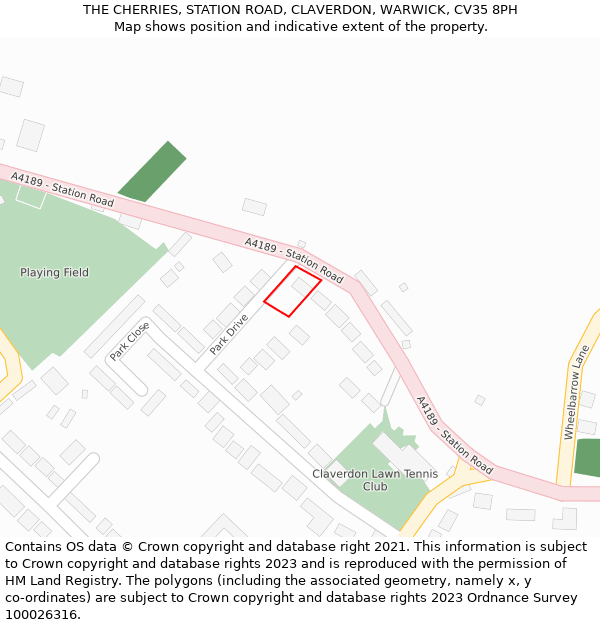 THE CHERRIES, STATION ROAD, CLAVERDON, WARWICK, CV35 8PH: Location map and indicative extent of plot