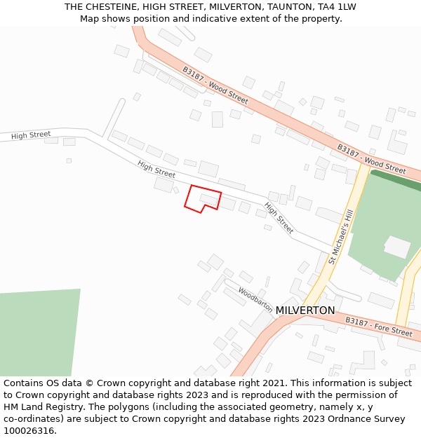 THE CHESTEINE, HIGH STREET, MILVERTON, TAUNTON, TA4 1LW: Location map and indicative extent of plot