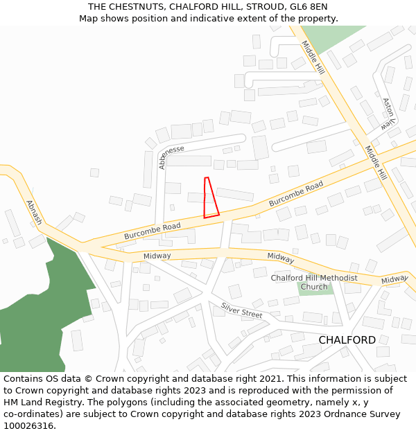 THE CHESTNUTS, CHALFORD HILL, STROUD, GL6 8EN: Location map and indicative extent of plot