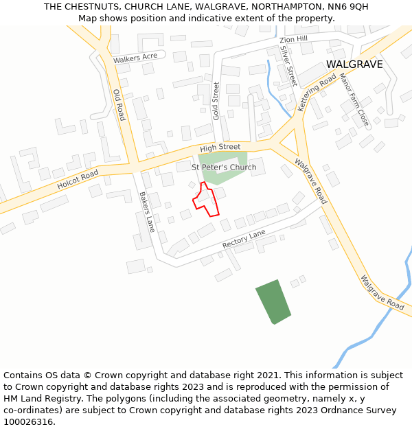 THE CHESTNUTS, CHURCH LANE, WALGRAVE, NORTHAMPTON, NN6 9QH: Location map and indicative extent of plot