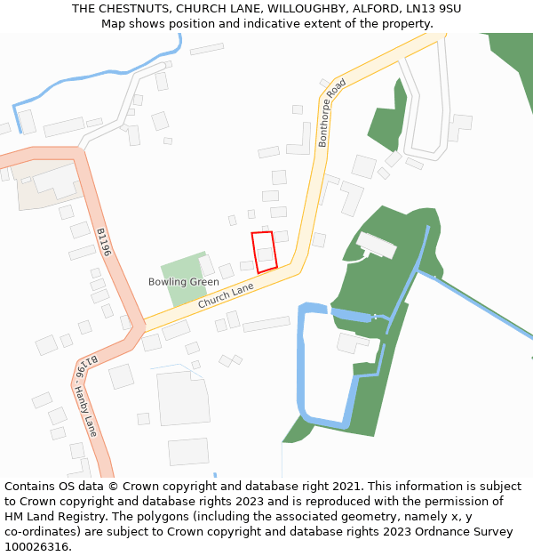 THE CHESTNUTS, CHURCH LANE, WILLOUGHBY, ALFORD, LN13 9SU: Location map and indicative extent of plot