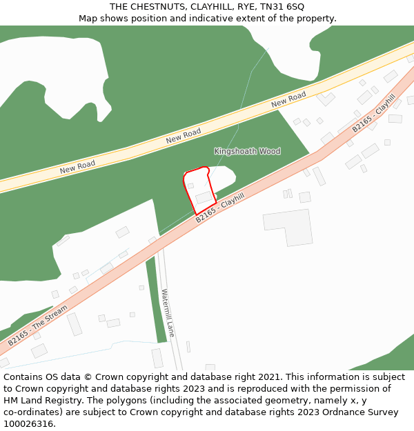 THE CHESTNUTS, CLAYHILL, RYE, TN31 6SQ: Location map and indicative extent of plot