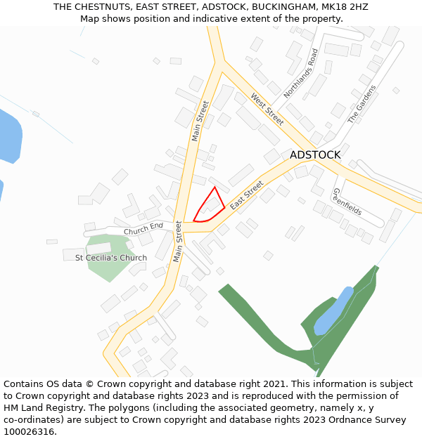 THE CHESTNUTS, EAST STREET, ADSTOCK, BUCKINGHAM, MK18 2HZ: Location map and indicative extent of plot