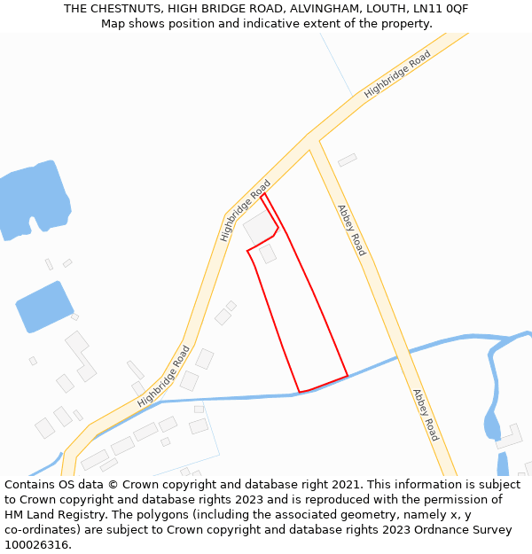 THE CHESTNUTS, HIGH BRIDGE ROAD, ALVINGHAM, LOUTH, LN11 0QF: Location map and indicative extent of plot