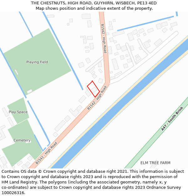 THE CHESTNUTS, HIGH ROAD, GUYHIRN, WISBECH, PE13 4ED: Location map and indicative extent of plot