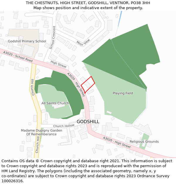 THE CHESTNUTS, HIGH STREET, GODSHILL, VENTNOR, PO38 3HH: Location map and indicative extent of plot
